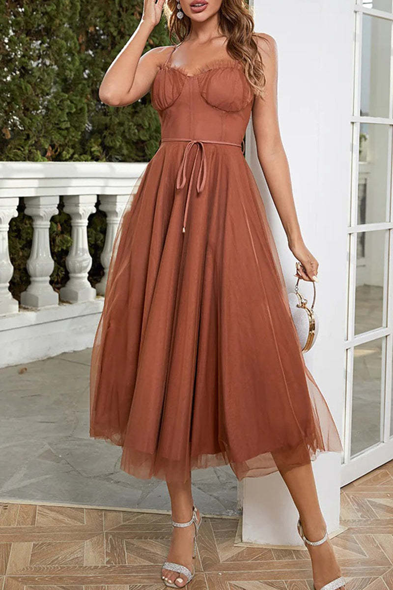 Celebrities Elegant Solid Strap Design V Neck Princess Dresses(6 Colors) main image 1