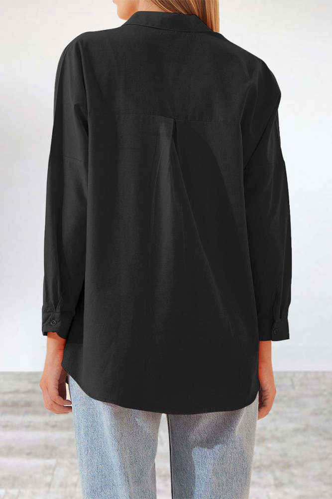 Casual Simplicity Solid Buttons Turndown Collar Tops