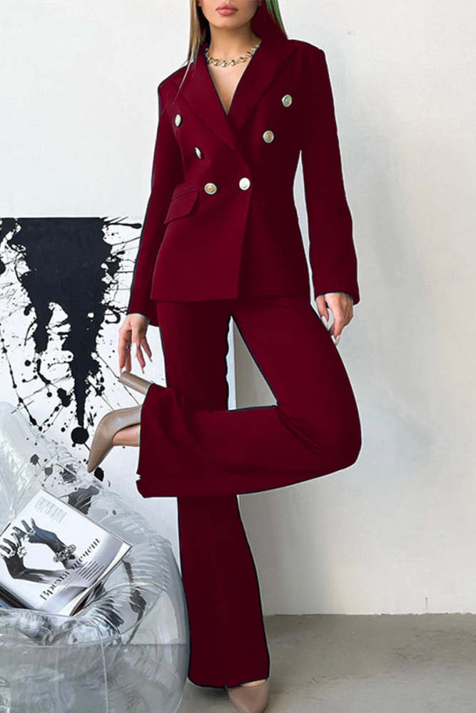 Sweet Work Solid Solid Color Turn-back Collar Long Sleeve Two Pieces