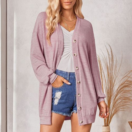New Loose Solid Color Long-sleeved Knitted Cardigan