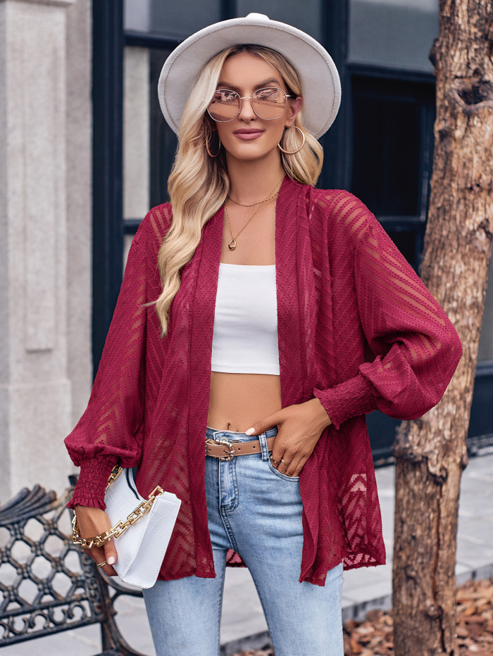 Fashionable New Women's Casual Solid Color Loose Jacquard Cardigan