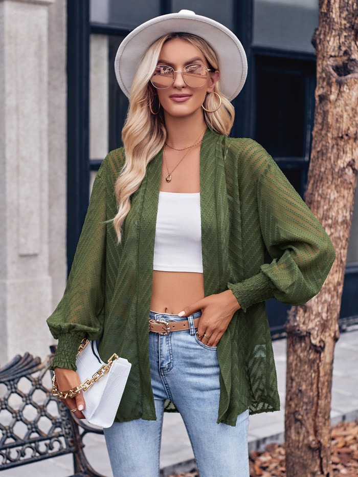 Fashionable New Women's Casual Solid Color Loose Jacquard Cardigan