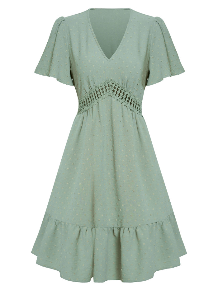New Women's V-neck Solid Color Casual Dress