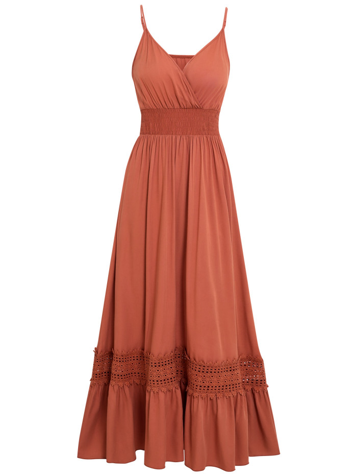 New Women's Casual Solid Color V-neck Slip Maxi Dress