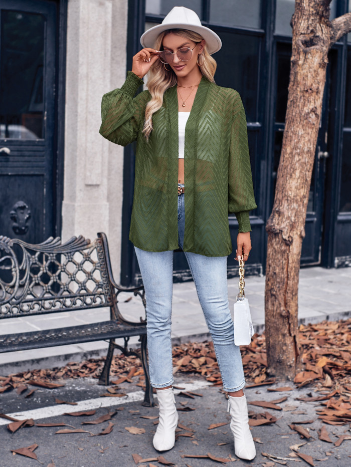 Fashionable New Women's Casual Solid Color Loose Jacquard Cardigan