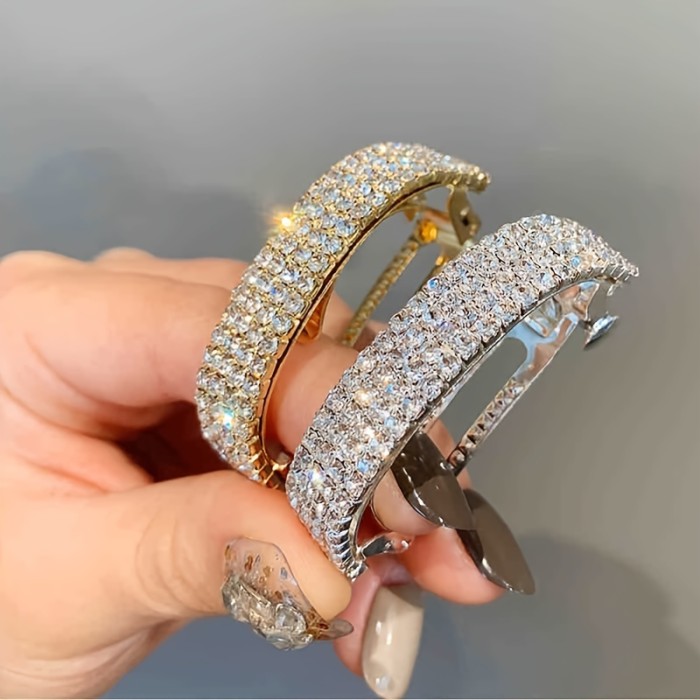 Elegant Rhinestone Curved Hair Clip for Women - Stylish Ponytail Hair Accessory with French Barrette Design