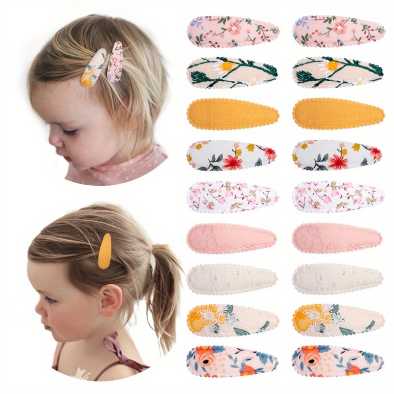 18pcs Floral Print Hair Clips - Non Slip Wrapped Snap Hairpins - Triangle Barrettes - Fantasy Decorative Hair Accessories For Baby Girls & Toddlers