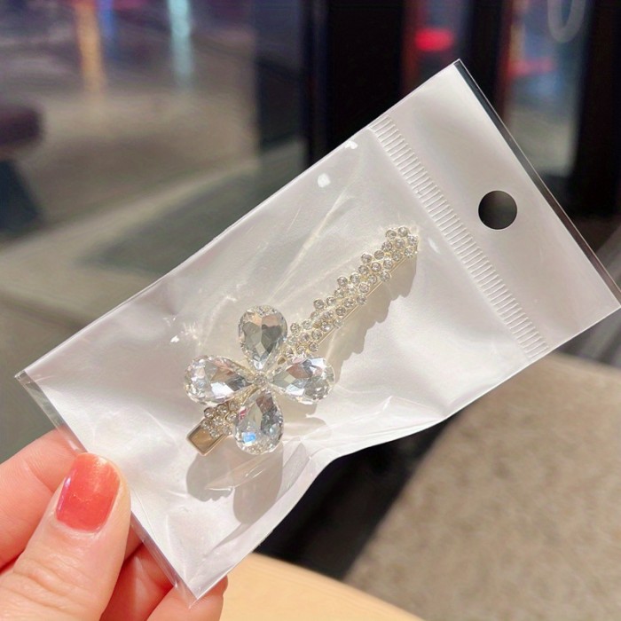 Sparkly Rhinestone Metal Hair Barrettes - Flower Hair Clips for Girls with Thin Hair - Crystal Hair Accessories for Ponytail Holders and Styling