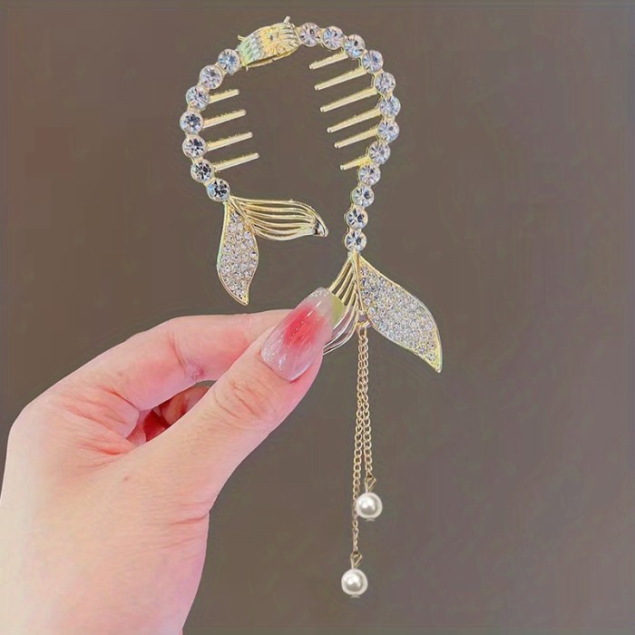 Rhinestone Faux Pearl Tassel Hair Clips, Cute Bunny Cat Wings Ponytail Clips, Princess Decorative Hair Accessories, Birthday Holiday Gifts For Baby Girls