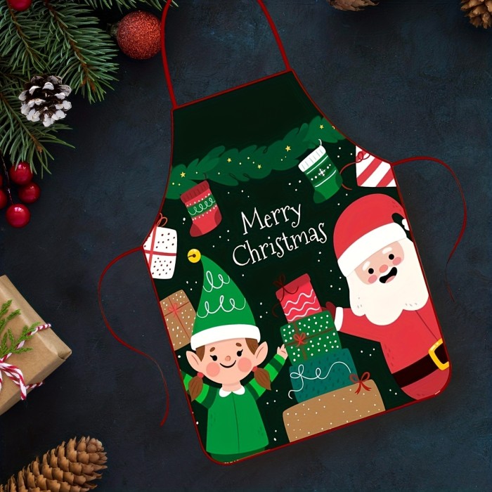 1pc, Polyester Christmas Apron, Digital Printed Linen Sleeveless Apron, Holiday Decoration Home Kitchen Stain Resistant Apron, Christmas Decoration