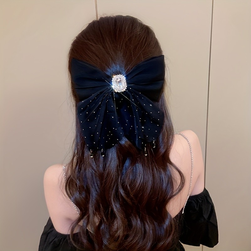 Large Bowknot Crystal Rhinestone Hair Clip Ponytail Decoration Headwear Hair Accessories Jewelry