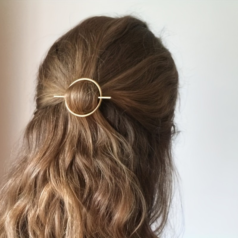 1pc Minimalist Golden Hair Accessories - Brass Hair Clip - Round Barrette - Hair Pin - Golden Hair Slide - Geometric Hair Clip