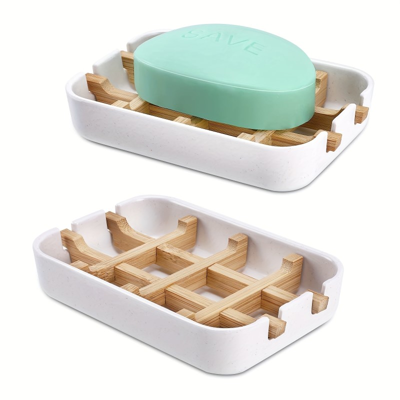 2pcs Wooden Soap Dishes For Bar Soap, Bathroom Soap Dish, Bathtub Shower Soap Tray, Bamboo Soap Dishes Holder, Sink Drain Soap Case