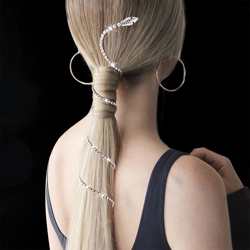 Sparkle Rhinestone Hair Chains Shiny Punk Snake Shape Tassel Hair Clips Long Decorative Ponytails Accessories Hairpins For Women Girls Hair Headwear