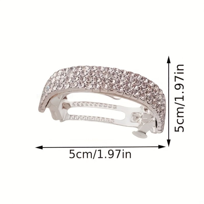 Elegant Rhinestone Curved Hair Clip for Women - Stylish Ponytail Hair Accessory with French Barrette Design