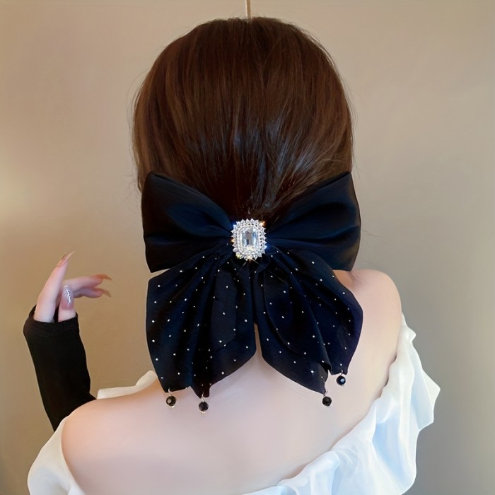 Large Bowknot Crystal Rhinestone Hair Clip Ponytail Decoration Headwear Hair Accessories Jewelry