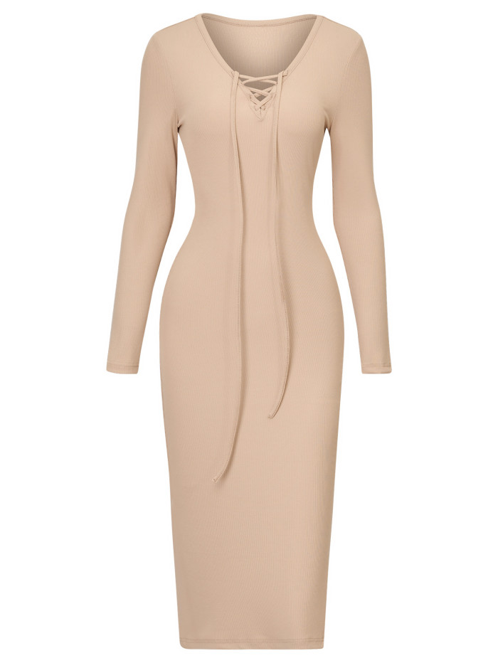 New Casual Women's Fashion Solid Color Sexy Knitted Midi Dress