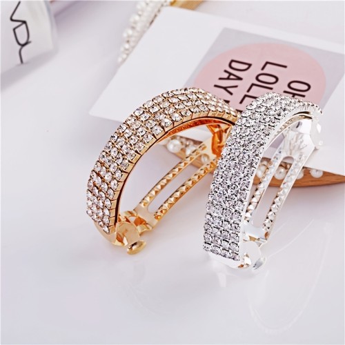 Elegant Rhinestone Curved Hair Clip for Women - Stylish Ponytail Hair Accessory with French Barrette Design