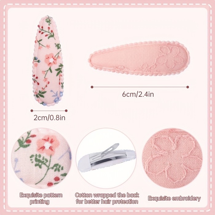 18pcs Floral Print Hair Clips - Non Slip Wrapped Snap Hairpins - Triangle Barrettes - Fantasy Decorative Hair Accessories For Baby Girls & Toddlers