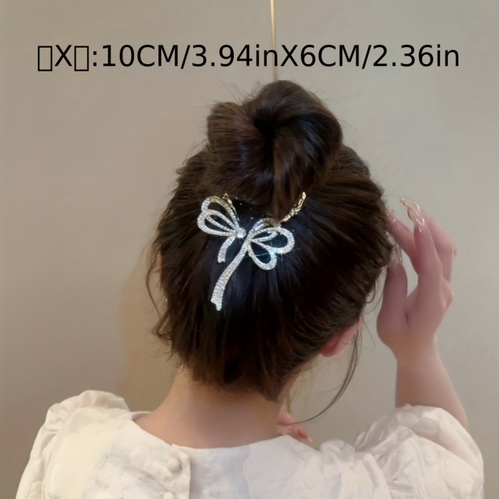 Bowknot Shape Rhinestone Hair Claw Head Jewelry Shark Claw Ponytail Holder Hair Accessories For Women