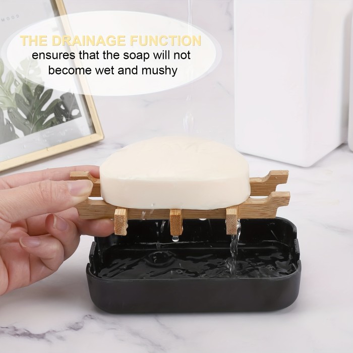2pcs Wooden Soap Dishes For Bar Soap, Bathroom Soap Dish, Bathtub Shower Soap Tray, Bamboo Soap Dishes Holder, Sink Drain Soap Case
