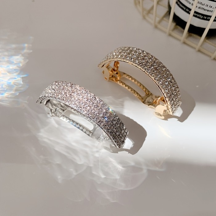 Elegant Rhinestone Curved Hair Clip for Women - Stylish Ponytail Hair Accessory with French Barrette Design