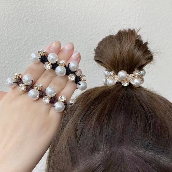 Faux Pearl Hair Ties Rhinestone Elastic Hair Scrunchies Elegant Hair Accessories For Women Girls
