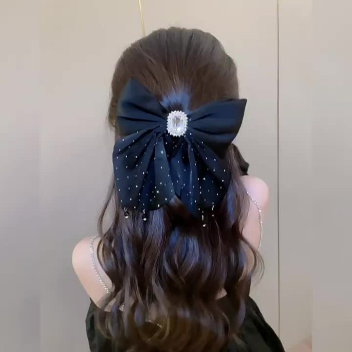 Large Bowknot Crystal Rhinestone Hair Clip Ponytail Decoration Headwear Hair Accessories Jewelry