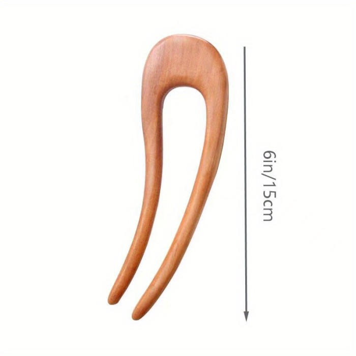 1pc Minimalist U Shape Two Pronged Wood Hair Fork, Wood Hairpin For Thick Hair\u002F Minimal Bun Holder And Ponytail Holder