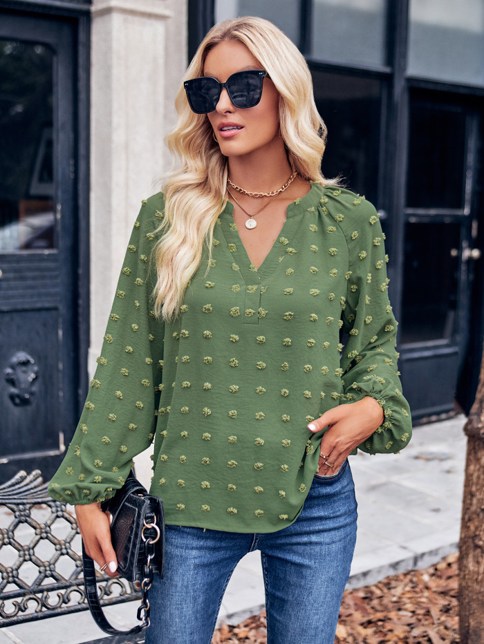 Fashion Casual New Women's Long Sleeve V-neck Loose Blouse