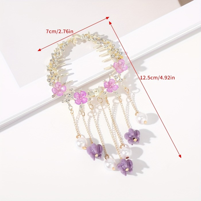 1pc Sparkling Rhinestone and Pearl Tassel Ponytail Hair Clips - Elegant Bun Cover and Twist Holder for Hair Accessories