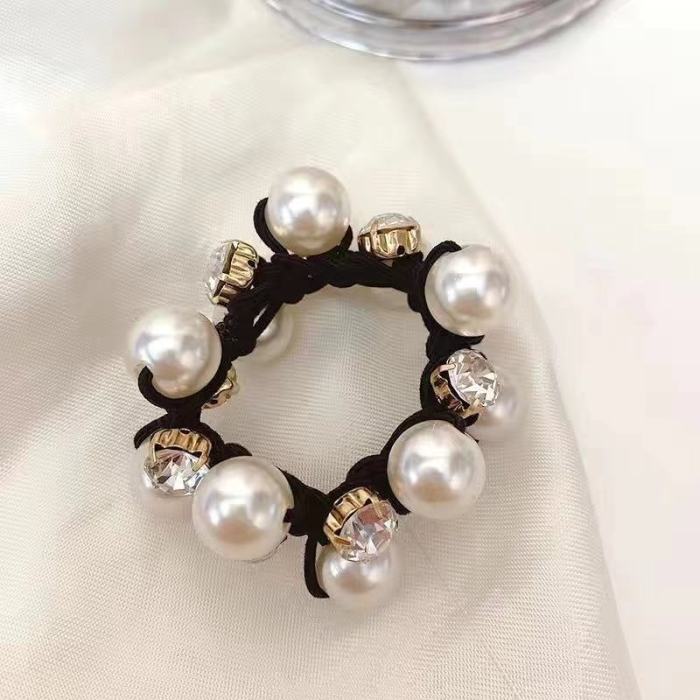 Faux Pearl Hair Ties Rhinestone Elastic Hair Scrunchies Elegant Hair Accessories For Women Girls
