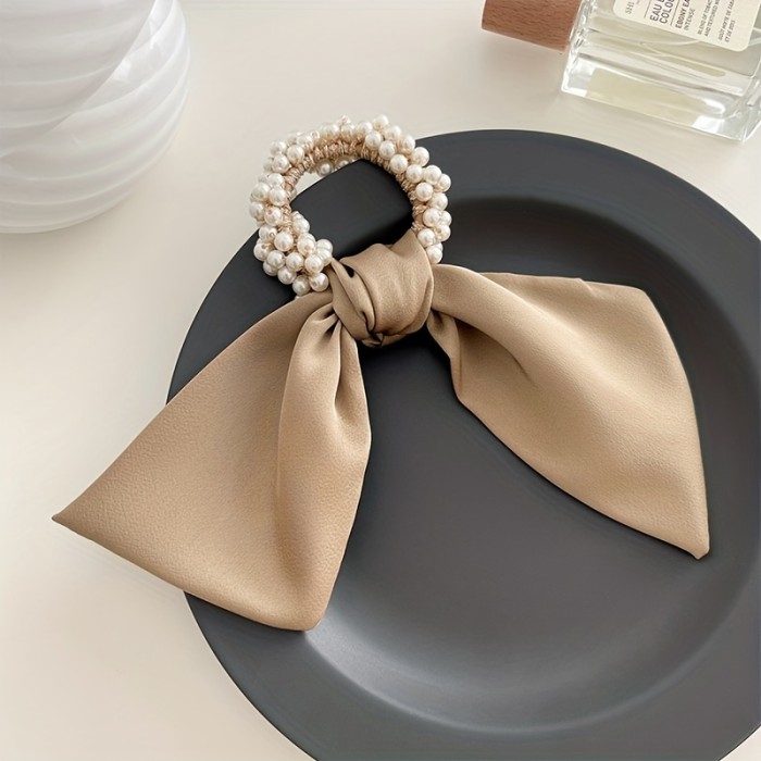 Simple Faux Pearl Hair Tie Elastic Scrunchie Ponytail Holder Head Jewelry Elegant Hair Accessories