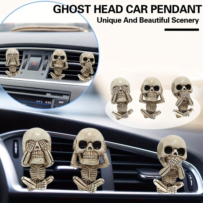 3 Pieces\u002Fset, Three Ghost Head Car Interior Decorations, Personality Creative Car Supplies, Lucky Ornaments, Halloween Decoration, Desktop Ornaments Decoration, Home Ornaments,For Home Office Room Decor Birthday Halloween ,Indoor Home Decor