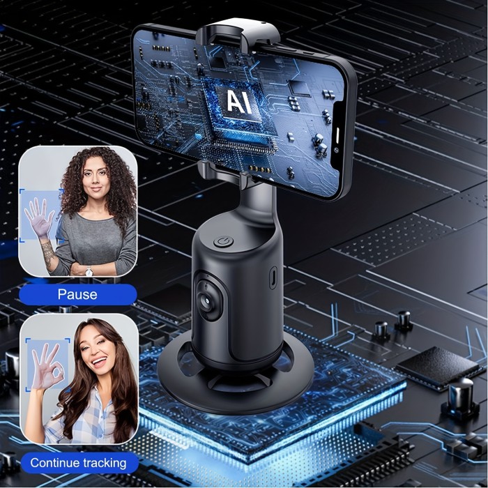 Face Tracking Tripod, No App Required, 360° Rotation Face Body Phone Camera Mount Smart Shooting Phone Tracking Holder For Live Vlog Streaming Video, Rechargeable Battery