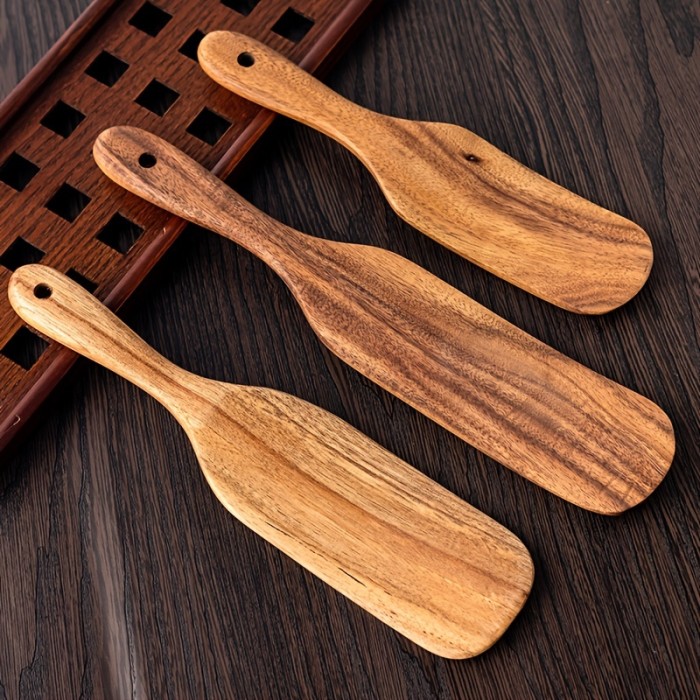 3\u002F5pcs, Wooden Spurtle Set, Wooden Wok Shovel, Teak Wooden Heat Resistant And Nonstick Wooden Spoons For Cooking, Large Slotted Spatula Set For Stirring, Mixing, Serving, Kitchen Stuff, Kitchen Supplies