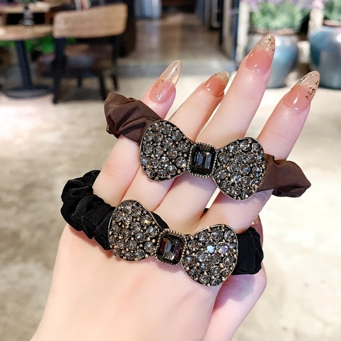 Stylish Rhinestone Hair Ties for Women and Girls - Elastic Hair Bands with Bow Design for Hair Accessories and Headwear