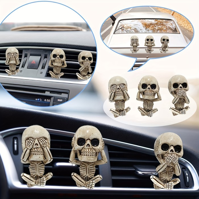 3 Pieces\u002Fset, Three Ghost Head Car Interior Decorations, Personality Creative Car Supplies, Lucky Ornaments, Halloween Decoration, Desktop Ornaments Decoration, Home Ornaments,For Home Office Room Decor Birthday Halloween ,Indoor Home Decor