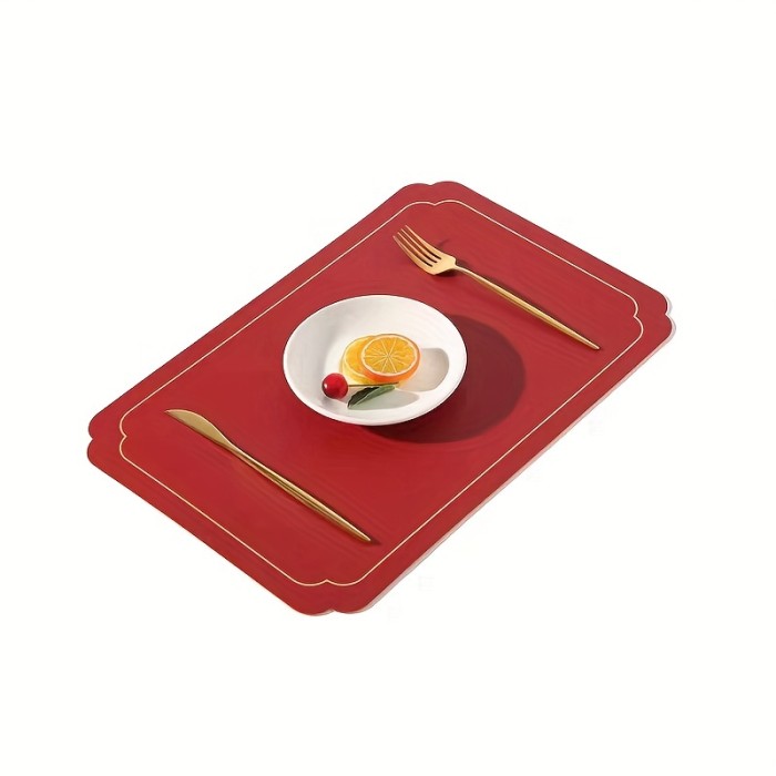 1pc Leather Placemat Lace Single Side Silk Print Rectangular Nordic Style Waterproof Non-slip Hotel Restaurant Dining Table Mat