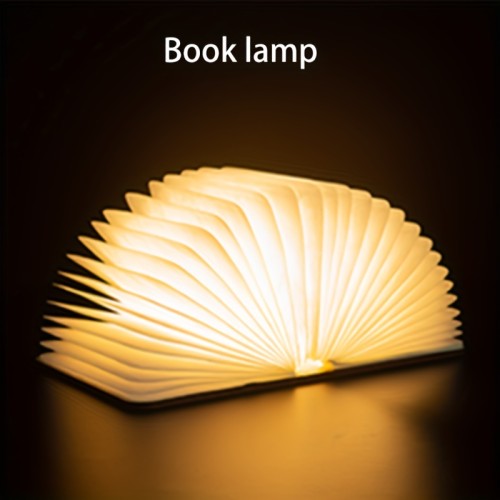 1pc Creative Folding Book Lamp, Touch LED Book Night Light, Paper Lamp Wood Grain Desk Lamp