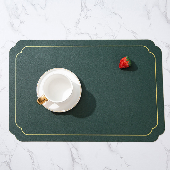 1pc Leather Placemat Lace Single Side Silk Print Rectangular Nordic Style Waterproof Non-slip Hotel Restaurant Dining Table Mat
