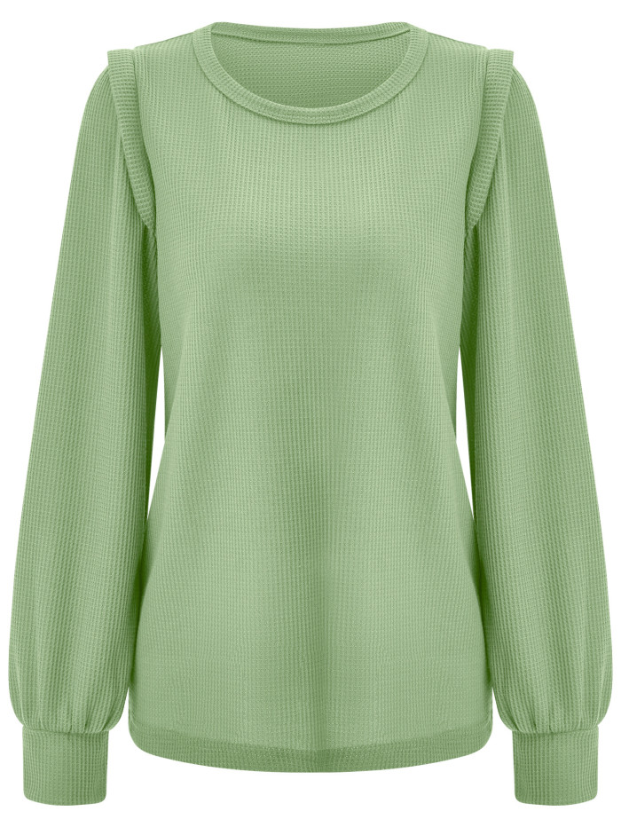 Casual Women's New Crewneck Solid Color Fashion Knitted Long Sleeve Top Blouse