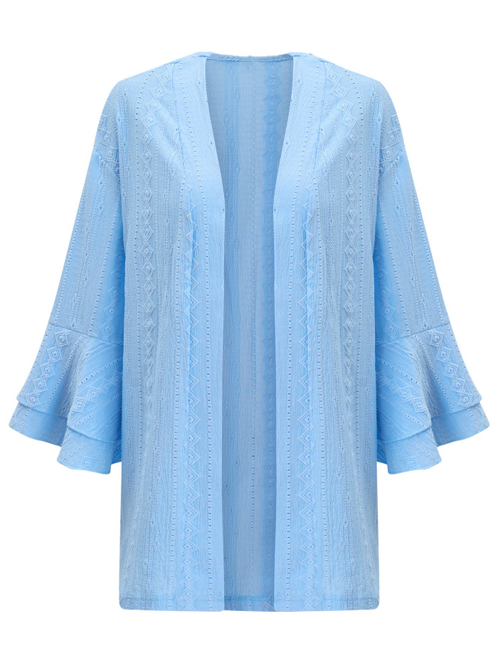 Fashion Women's Solid Color Casual Bell Sleeve Knitted Cardigan