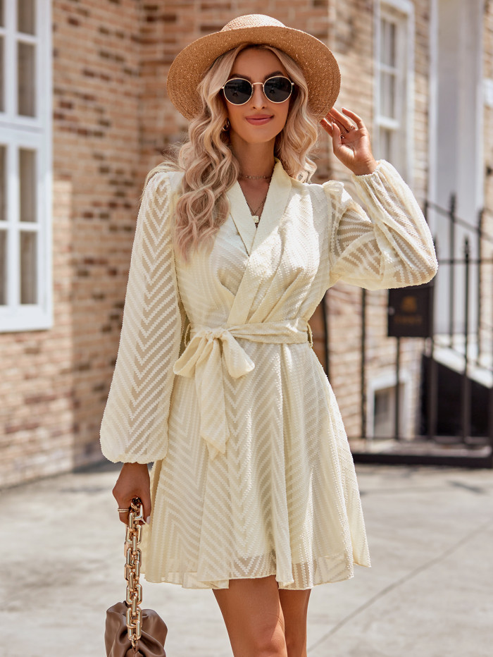 New Fashion Women's Solid Color Long Sleeve V-neck Casual Dress