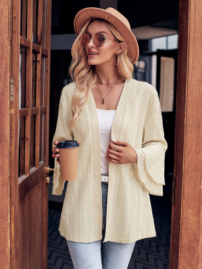 Fashion Women's Solid Color Casual Bell Sleeve Knitted Cardigan