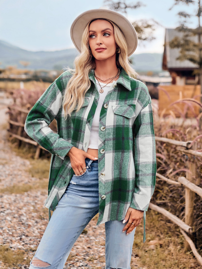 New Casual Plaid Long-sleeved Coat