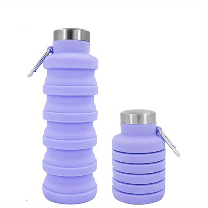 Foldable Reusable Silicone Water Bottles, 16oz Portable Leakproof  Water Cup With Lid And Buckle For Camping, Hiking, Outdoor Indoor Gym Sports