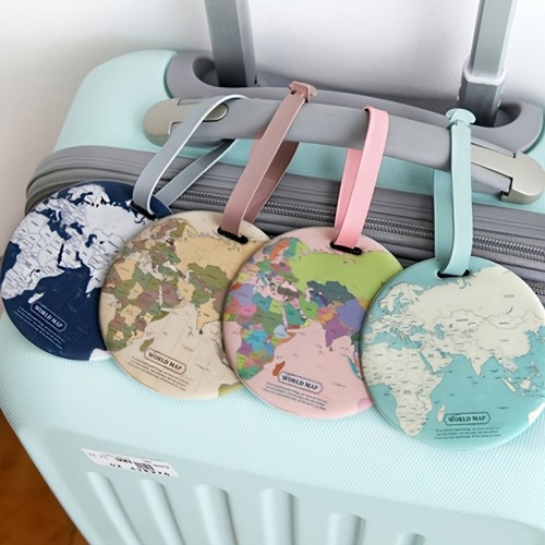 1pc World Map Luggage Tag Round Globe Luggage Suitcase Hanging Tag High Frequency Heat Pressed PVC Luggage Tag