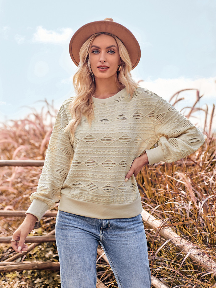 Casual New Women's Fashion Crewneck Slim Fit Long Sleeve Knit Sweatter