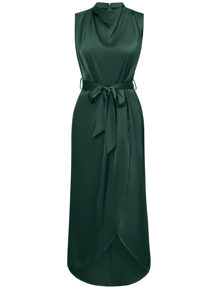 New Women's Casual Semi-turtleneck Solid Sleeveless Midi Dress